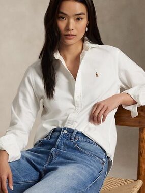 Polo Ralph Lauren Long Sleeve Button Front Shirt in White
